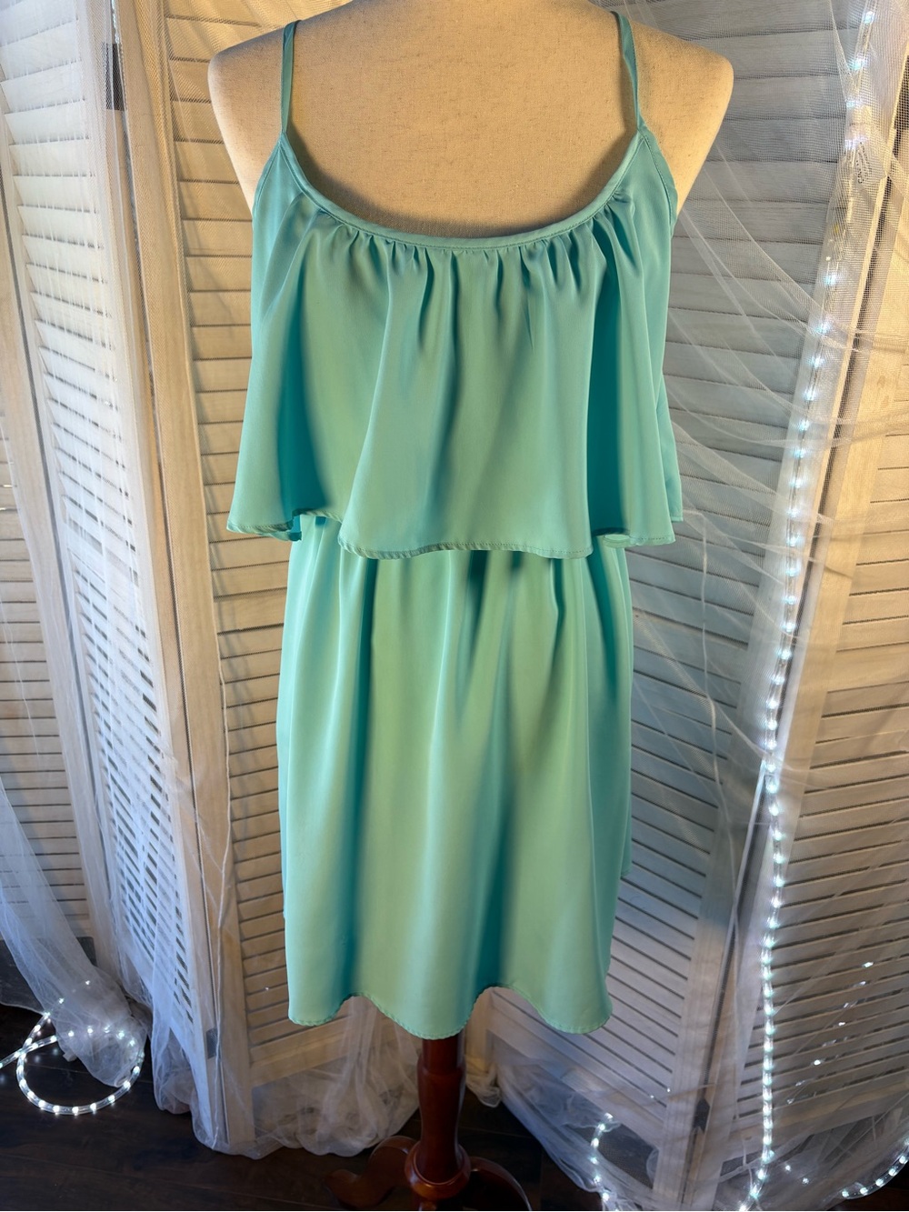 Fun & Flirt Aqua Ruffle-Front Spaghetti Strap Mini